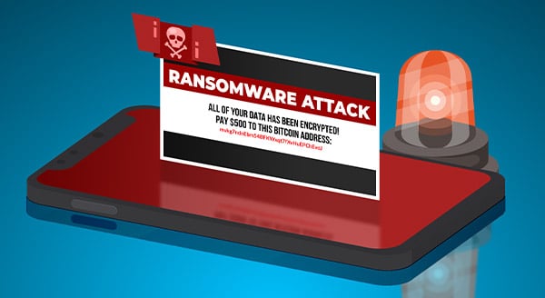 Smartphone ransomware email alert graphic cyber security